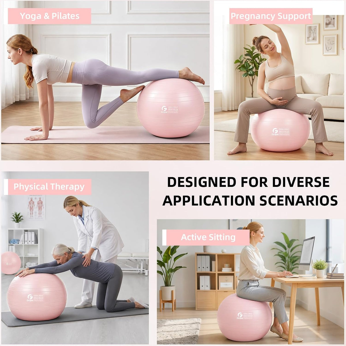 Exercise Ball, Extra Thick Yoga Ball for Working Out, Yoga & Pregnancy, 4 Sizes Anti-Burst Balance Ball with Foot Pump for Pilates, Physical Therapy & Fitness