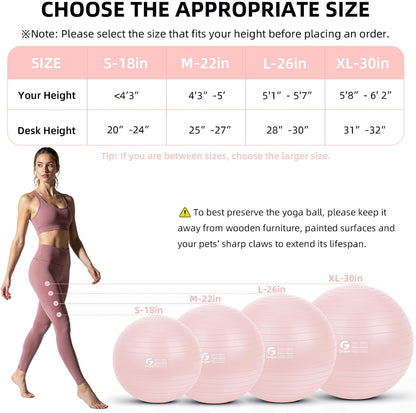 Exercise Ball, Extra Thick Yoga Ball for Working Out, Yoga & Pregnancy, 4 Sizes Anti-Burst Balance Ball with Foot Pump for Pilates, Physical Therapy & Fitness