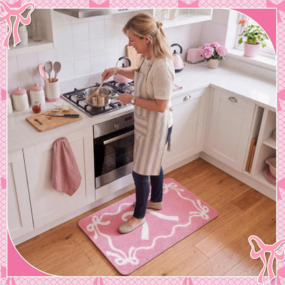 Bow Bath Mat Bow Bedroom Rug Cute Large Non Slip Soft Absorbent Bathroom Rug Washable for Bedroom Bathroom Floor Tub Shower Home Decor Accessories(Pink,15.8 x 23.6 Inch)
