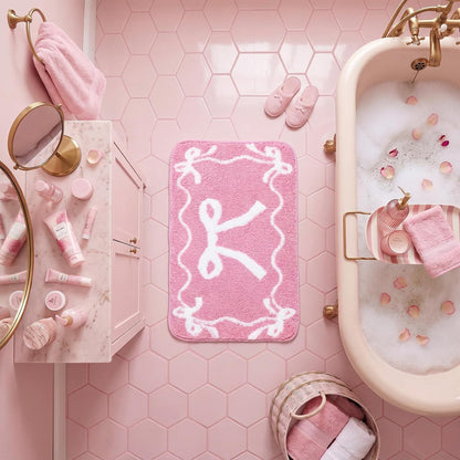 Bow Bath Mat Bow Bedroom Rug Cute Large Non Slip Soft Absorbent Bathroom Rug Washable for Bedroom Bathroom Floor Tub Shower Home Decor Accessories(Pink,15.8 x 23.6 Inch)