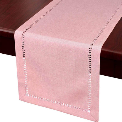 Handcrafted Solid Color Dining Table Runner, Dresser Scarf, Double-Hemstitched (Pink, 14 x 72)