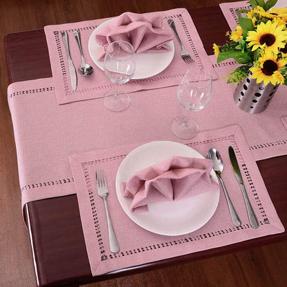 Handcrafted Solid Color Dining Table Runner, Dresser Scarf, Double-Hemstitched (Pink, 14 x 72)