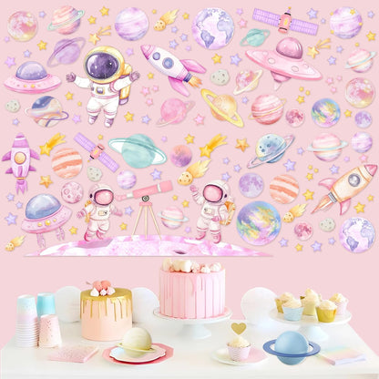 2pcs Outer Space Wall Stickers for Girl Pink Astronaut