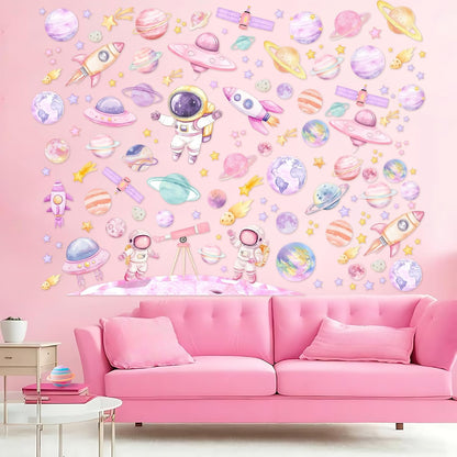 2pcs Outer Space Wall Stickers for Girl Pink Astronaut