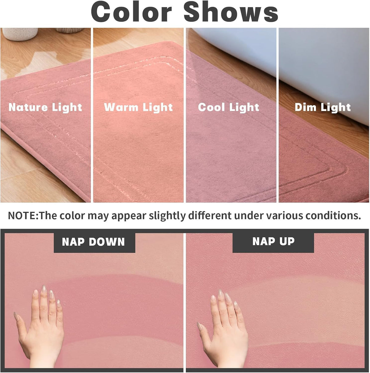 Memory Foam Bath Mat Set, Bathroom Rugs Sets 3 Pieces, Non Slip Bath Mats for Bathroom, Super Soft and Water Absorbent Bath Rug Set, Machine Washable U Shape Toilet Rug,Pink