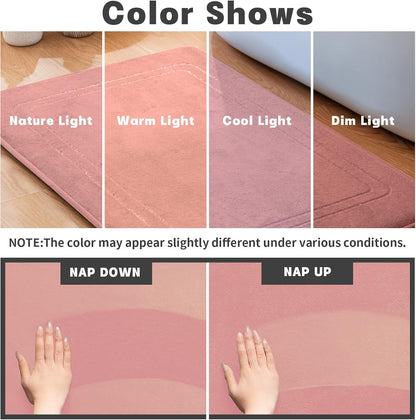 Memory Foam Bath Mat Set, Bathroom Rugs Sets 3 Pieces, Non Slip Bath Mats for Bathroom, Super Soft and Water Absorbent Bath Rug Set, Machine Washable U Shape Toilet Rug,Pink