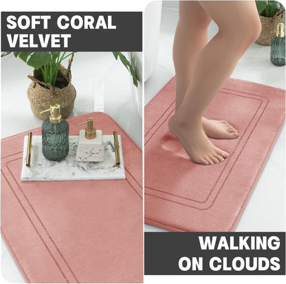 Memory Foam Bath Mat Set, Bathroom Rugs Sets 3 Pieces, Non Slip Bath Mats for Bathroom, Super Soft and Water Absorbent Bath Rug Set, Machine Washable U Shape Toilet Rug,Pink
