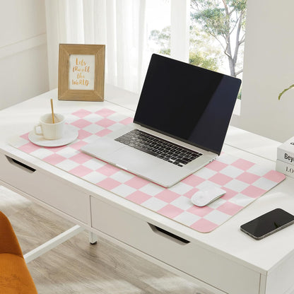 Checkered Desk Mat, 31.5" x 15.7" Large Cute Pink Aesthetic Girl Women Accessories, PU Leather Computer Laptop Desk Mat, Mouse Keyboard Pad, Desk Writing Makeup Mat for Vanity Work/Home Decor