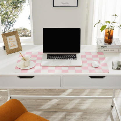 Checkered Desk Mat, 31.5" x 15.7" Large Cute Pink Aesthetic Girl Women Accessories, PU Leather Computer Laptop Desk Mat, Mouse Keyboard Pad, Desk Writing Makeup Mat for Vanity Work/Home Decor