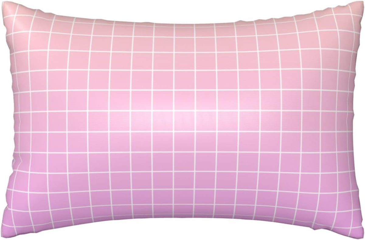 Pink Peach Ombre Grid Print Satin Pillowcase for Hair＆Skin, 20x30 Inches Satin Pillowcase with Zipper, Similar to Silk Pillow Cases, Pillow Cases Queen Throw Pillow Covers