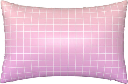 Pink Peach Ombre Grid Print Satin Pillowcase for Hair＆Skin, 20x30 Inches Satin Pillowcase with Zipper, Similar to Silk Pillow Cases, Pillow Cases Queen Throw Pillow Covers