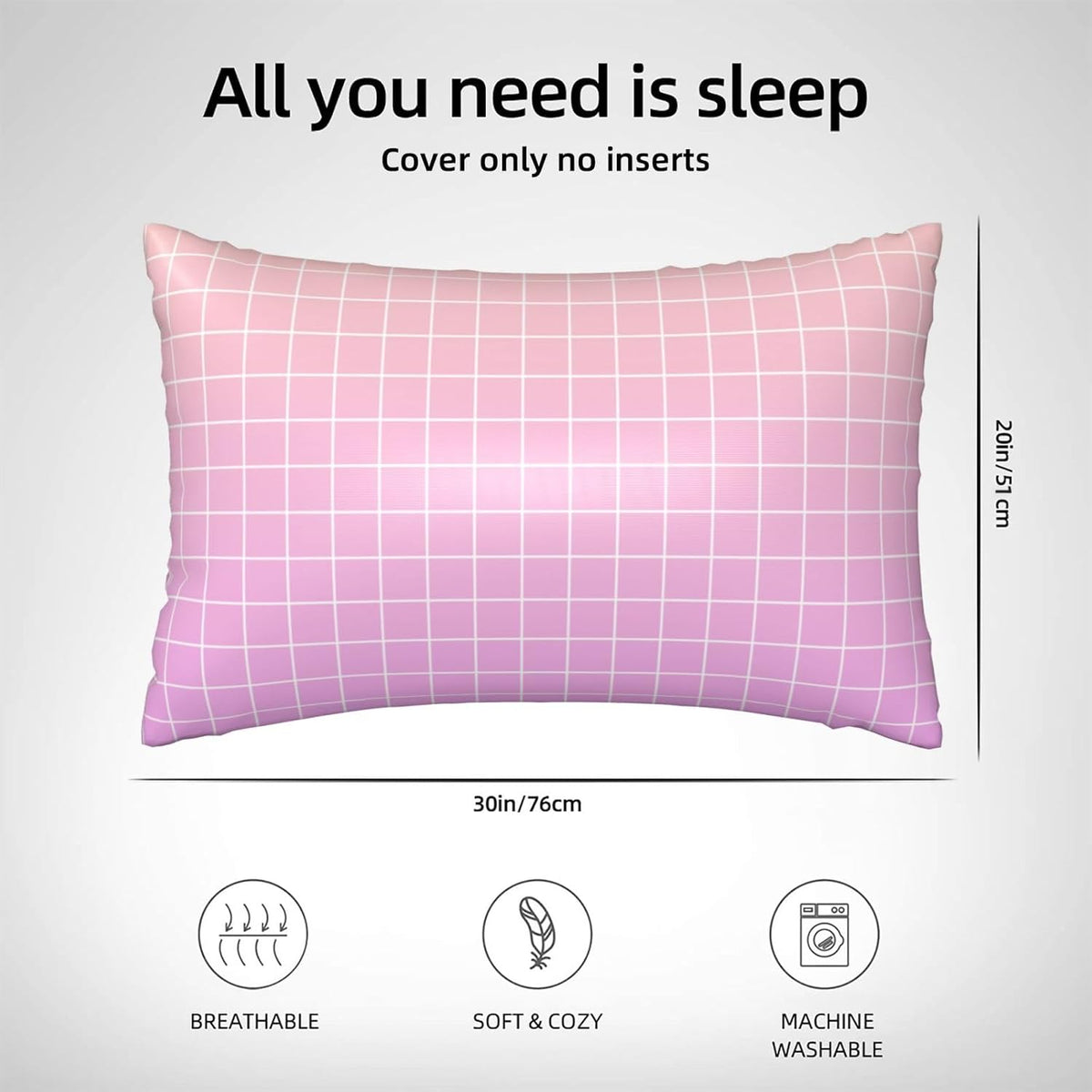 Pink Peach Ombre Grid Print Satin Pillowcase for Hair＆Skin, 20x30 Inches Satin Pillowcase with Zipper, Similar to Silk Pillow Cases, Pillow Cases Queen Throw Pillow Covers