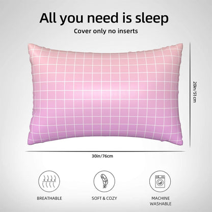 Pink Peach Ombre Grid Print Satin Pillowcase for Hair＆Skin, 20x30 Inches Satin Pillowcase with Zipper, Similar to Silk Pillow Cases, Pillow Cases Queen Throw Pillow Covers
