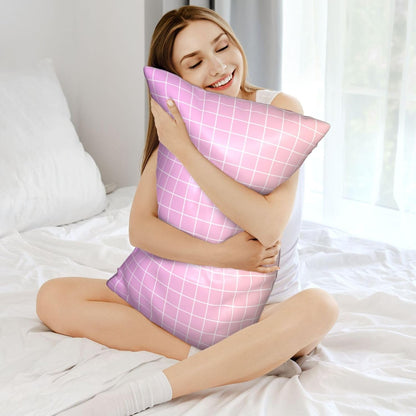 Pink Peach Ombre Grid Print Satin Pillowcase for Hair＆Skin, 20x30 Inches Satin Pillowcase with Zipper, Similar to Silk Pillow Cases, Pillow Cases Queen Throw Pillow Covers