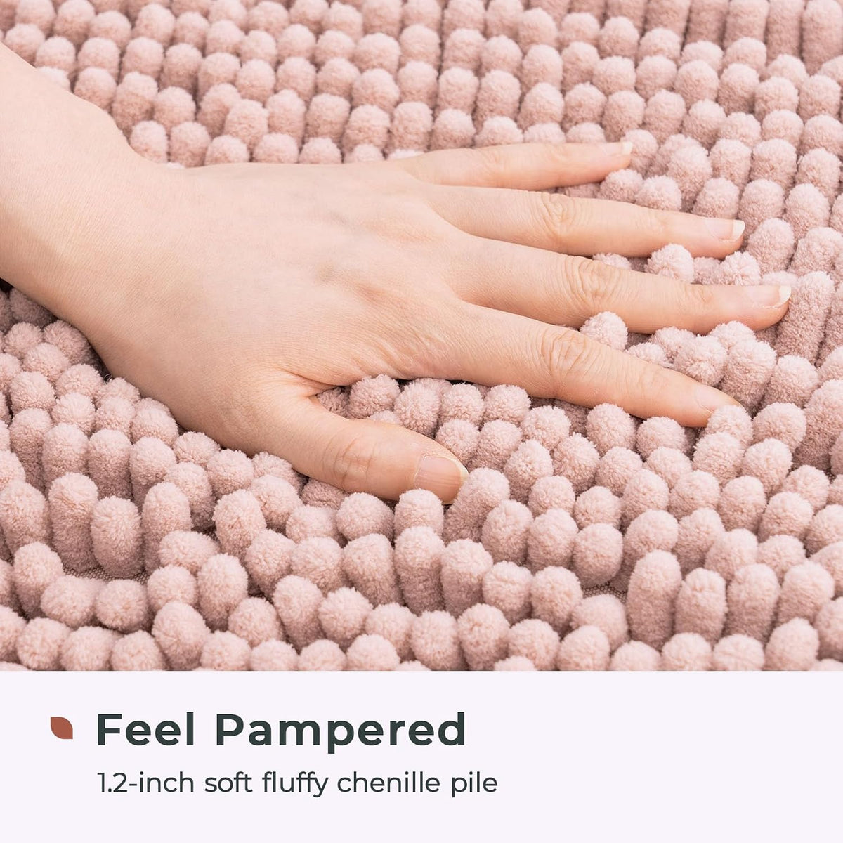 Chenille Bathroom Rugs Mat 32”x20”, Non-Slip Bath Mat for Bathroom Floor & Bathtub, Washable Soft Shower Shag Bath Rugs, Fluffy Thick Water Absorbent Microfiber Shower Mat, Dusty Pink