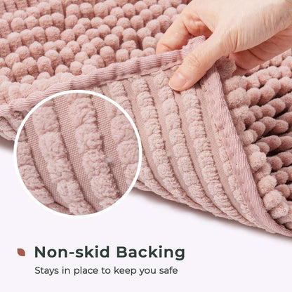 Chenille Bathroom Rugs Mat 32”x20”, Non-Slip Bath Mat for Bathroom Floor & Bathtub, Washable Soft Shower Shag Bath Rugs, Fluffy Thick Water Absorbent Microfiber Shower Mat, Dusty Pink