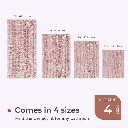 Chenille Bathroom Rugs Mat 32”x20”, Non-Slip Bath Mat for Bathroom Floor & Bathtub, Washable Soft Shower Shag Bath Rugs, Fluffy Thick Water Absorbent Microfiber Shower Mat, Dusty Pink