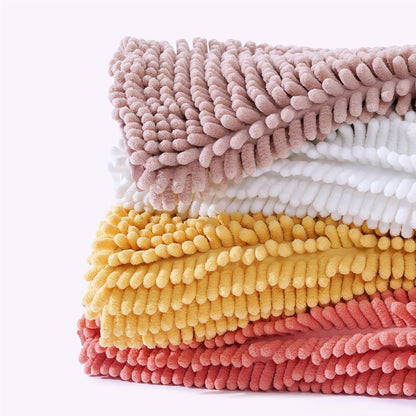 Chenille Bathroom Rugs Mat 32”x20”, Non-Slip Bath Mat for Bathroom Floor & Bathtub, Washable Soft Shower Shag Bath Rugs, Fluffy Thick Water Absorbent Microfiber Shower Mat, Dusty Pink