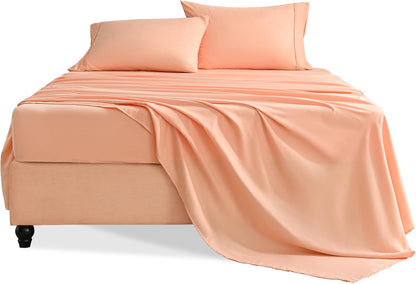 Twin Sheets Set, 3 Pieces Hotel Luxury Soft Microfiber Bed Sheets Set, Up to 16" Deep Pockets, Oeko-Tex Sheets with Elastic, Breathable, Wrinkle Free (Peach Pink, Twin)