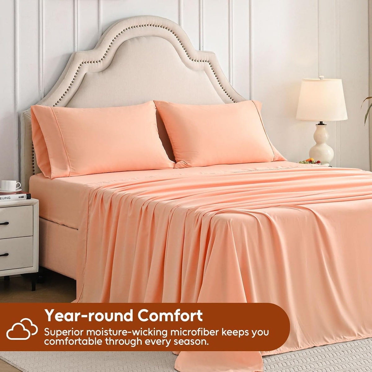 Twin Sheets Set, 3 Pieces Hotel Luxury Soft Microfiber Bed Sheets Set, Up to 16" Deep Pockets, Oeko-Tex Sheets with Elastic, Breathable, Wrinkle Free (Peach Pink, Twin)