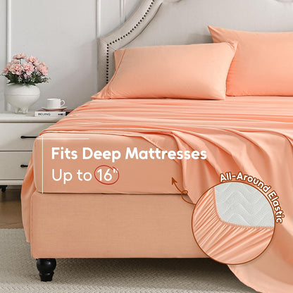 Twin Sheets Set, 3 Pieces Hotel Luxury Soft Microfiber Bed Sheets Set, Up to 16" Deep Pockets, Oeko-Tex Sheets with Elastic, Breathable, Wrinkle Free (Peach Pink, Twin)
