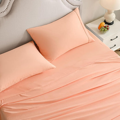 Twin Sheets Set, 3 Pieces Hotel Luxury Soft Microfiber Bed Sheets Set, Up to 16" Deep Pockets, Oeko-Tex Sheets with Elastic, Breathable, Wrinkle Free (Peach Pink, Twin)