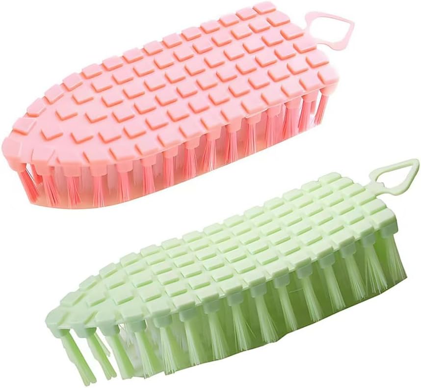 2 Pack Multiangle Bendable Scrubber, Flexible Cleaning Brush for Kitchen Stove, Bathroom, Pool, Tub, Sink (Pink&Green)