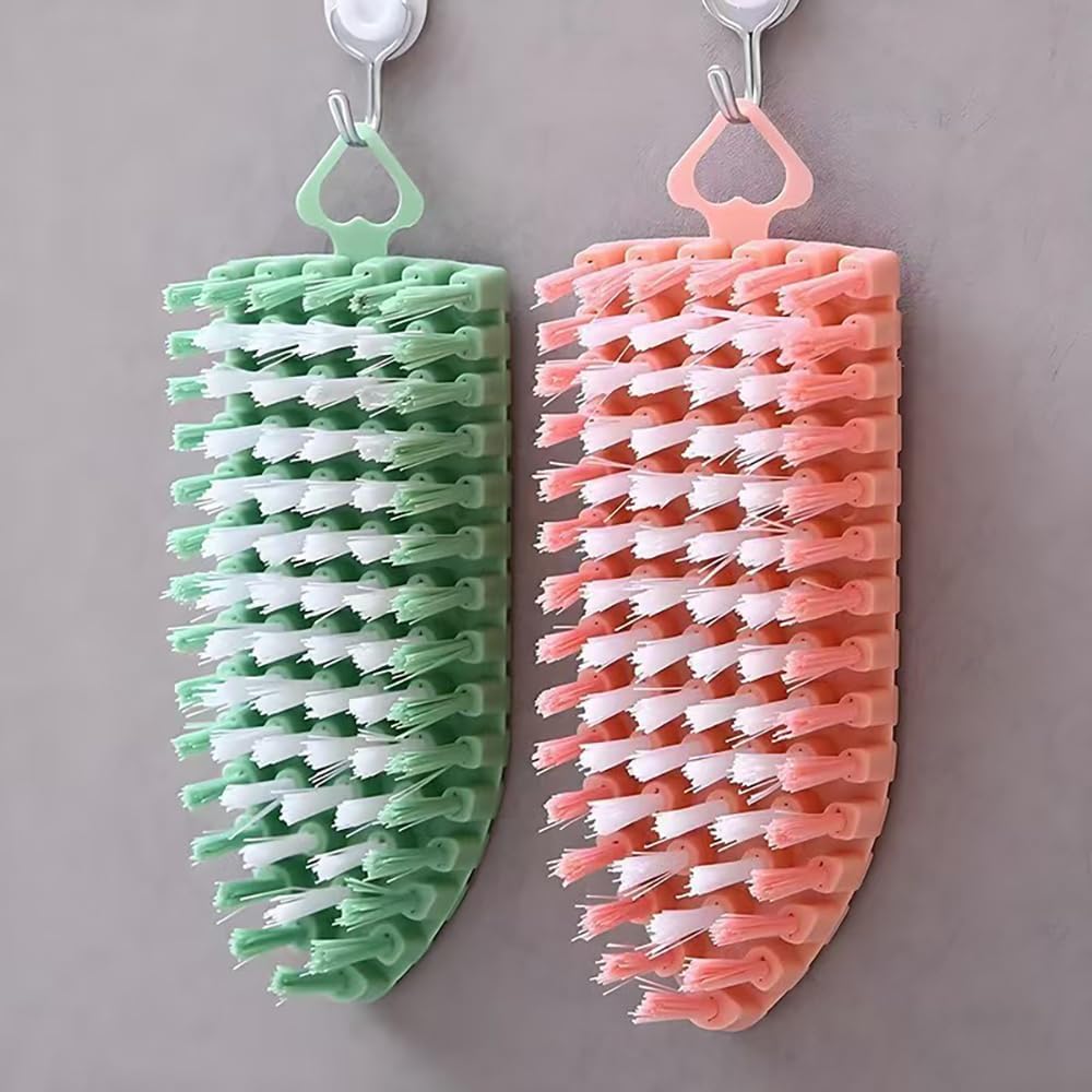 2 Pack Multiangle Bendable Scrubber, Flexible Cleaning Brush for Kitchen Stove, Bathroom, Pool, Tub, Sink (Pink&Green)