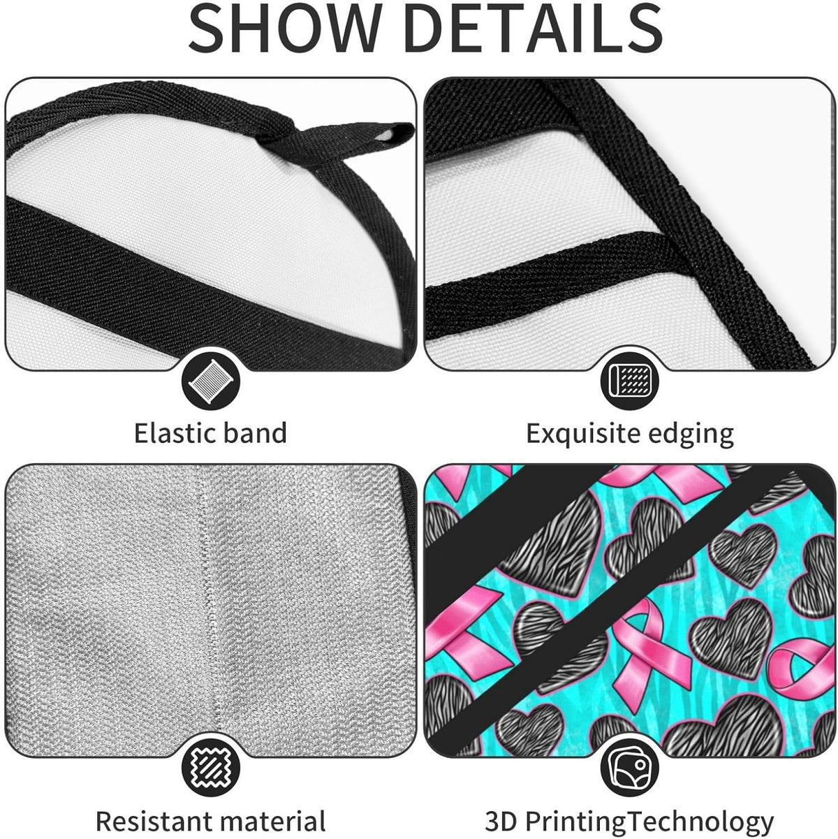 Breast Cancer Awareness Pink Ribbon Heart Pet Hair Removal Glove Dogs Hair Remover Glove Cats Fur Removal Tool with Hanging Loop for Couch 6.7X9.5 in