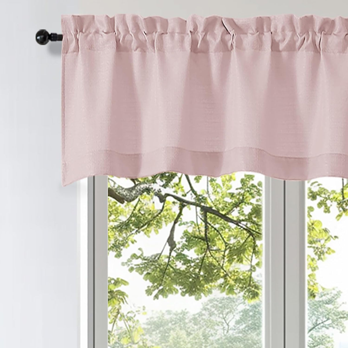 Bob Valance Curtains 18 Inch Length 1 Piece, Faux Linen Slub Solid Blush Kitchen Valance for Bedroom Living Room, Farmhouse Soft Airy Rod Pocket Small Window Curtain, Each 60Wx18L Inch