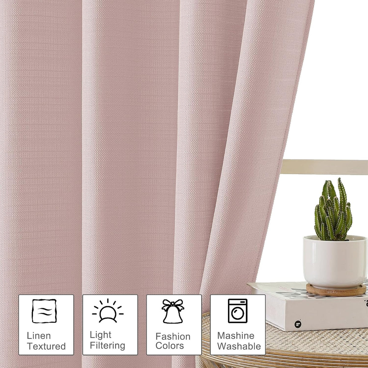 Bob Valance Curtains 18 Inch Length 1 Piece, Faux Linen Slub Solid Blush Kitchen Valance for Bedroom Living Room, Farmhouse Soft Airy Rod Pocket Small Window Curtain, Each 60Wx18L Inch