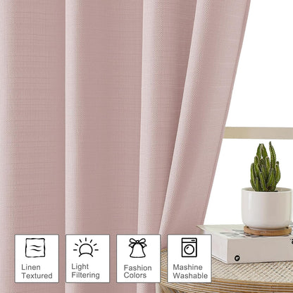 Bob Valance Curtains 18 Inch Length 1 Piece, Faux Linen Slub Solid Blush Kitchen Valance for Bedroom Living Room, Farmhouse Soft Airy Rod Pocket Small Window Curtain, Each 60Wx18L Inch