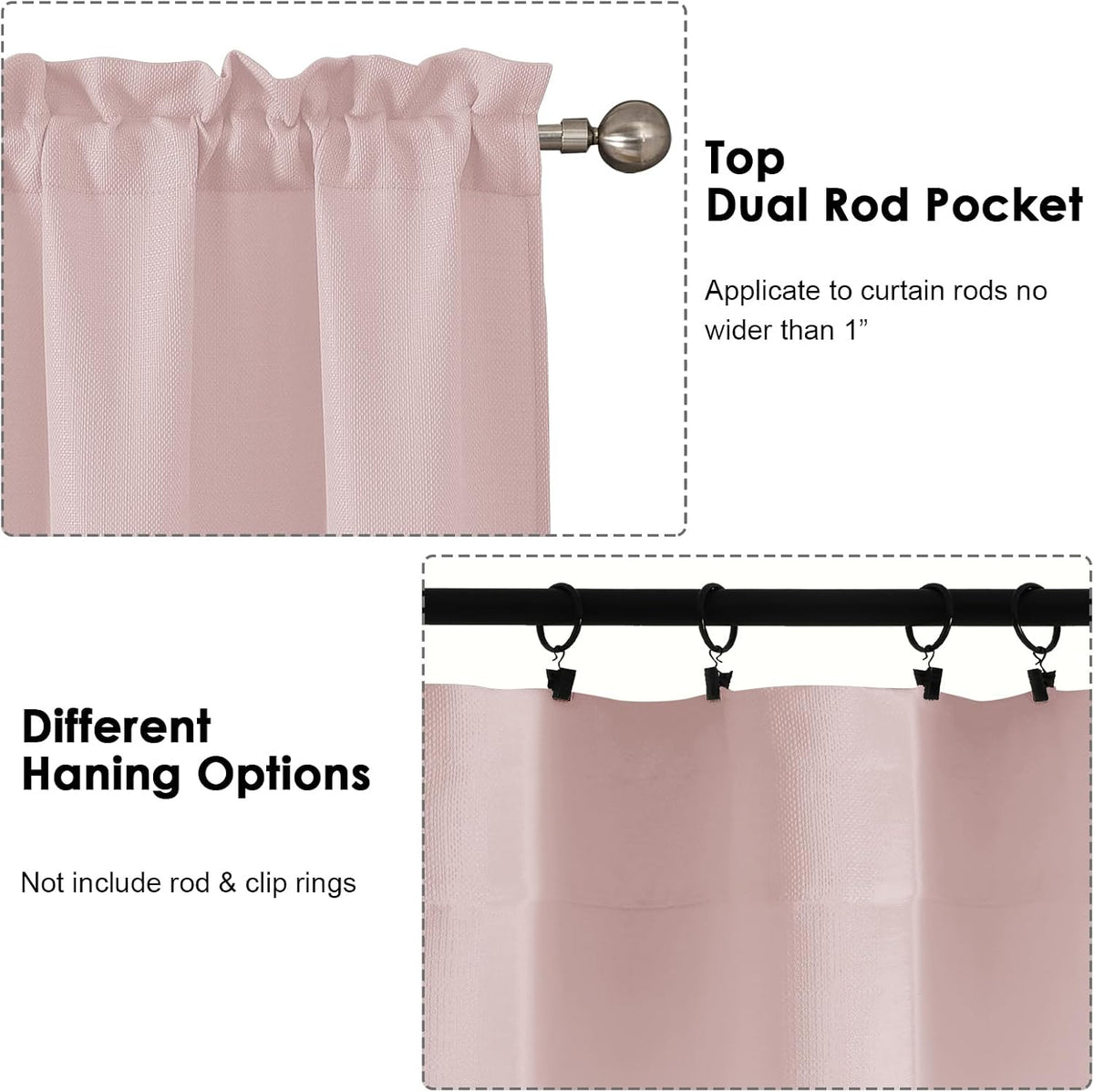 Bob Valance Curtains 18 Inch Length 1 Piece, Faux Linen Slub Solid Blush Kitchen Valance for Bedroom Living Room, Farmhouse Soft Airy Rod Pocket Small Window Curtain, Each 60Wx18L Inch