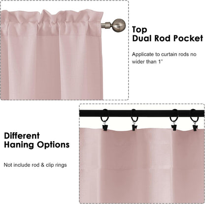 Bob Valance Curtains 18 Inch Length 1 Piece, Faux Linen Slub Solid Blush Kitchen Valance for Bedroom Living Room, Farmhouse Soft Airy Rod Pocket Small Window Curtain, Each 60Wx18L Inch