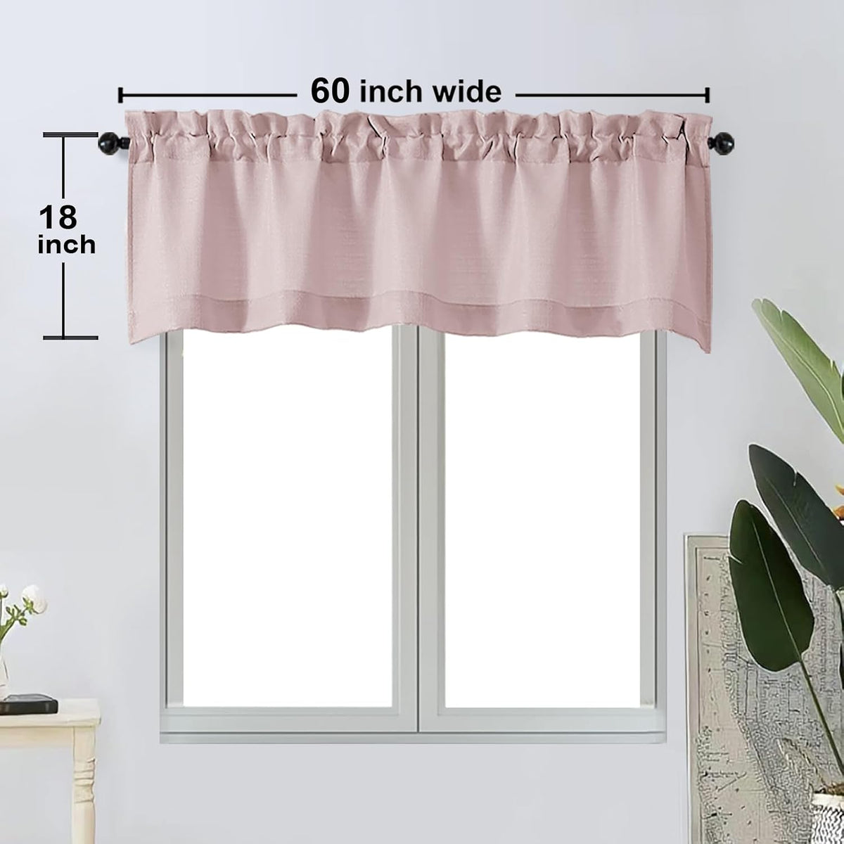 Bob Valance Curtains 18 Inch Length 1 Piece, Faux Linen Slub Solid Blush Kitchen Valance for Bedroom Living Room, Farmhouse Soft Airy Rod Pocket Small Window Curtain, Each 60Wx18L Inch