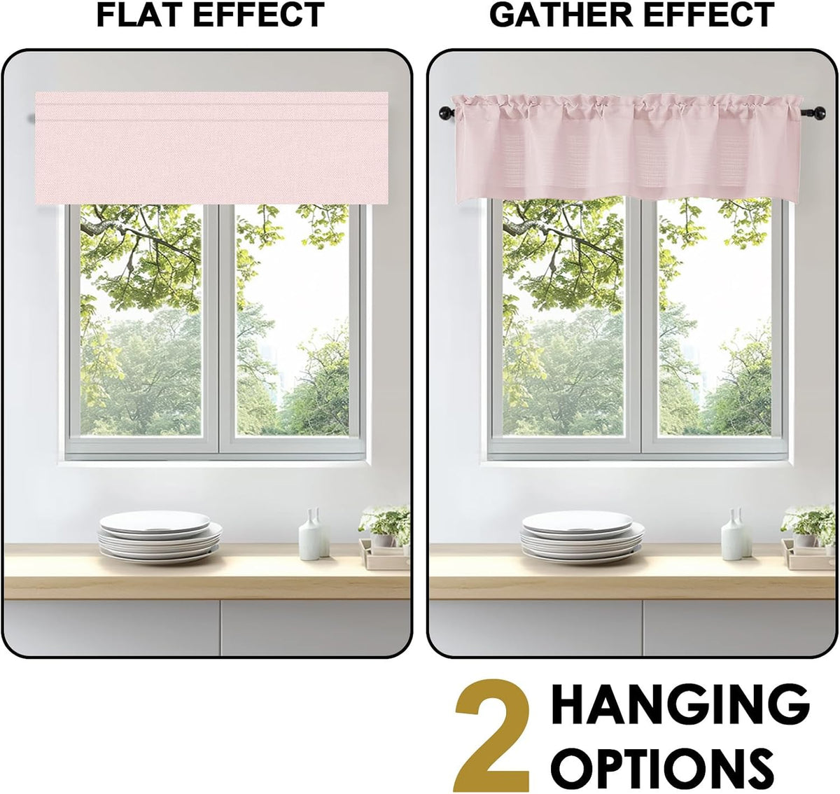 Bob Valance Curtains 18 Inch Length 1 Piece, Faux Linen Slub Solid Blush Kitchen Valance for Bedroom Living Room, Farmhouse Soft Airy Rod Pocket Small Window Curtain, Each 60Wx18L Inch