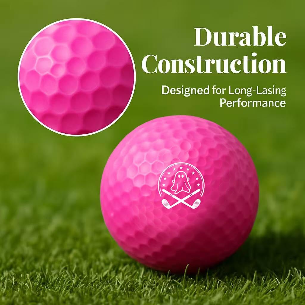 Ghost Pink Funny Golf Balls for Women – Shocked Emoji Face, High-Visibility Pink, Sleeve of 3 Novelty Practice Balls, Cute Golf Gift for Her, Ladies & Girls
