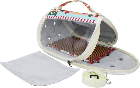 Small Pet Carrier Hamster Carrier Bag Portable Travel Carrier for Hamsters Mouse Baby Guinea Pig Hedgehog Sugar Glider Small Birds (M, Pink Ethnic)