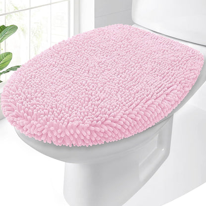 Soft Chenille Bathroom Toilet Lid Cover, 17.5x15, Pink