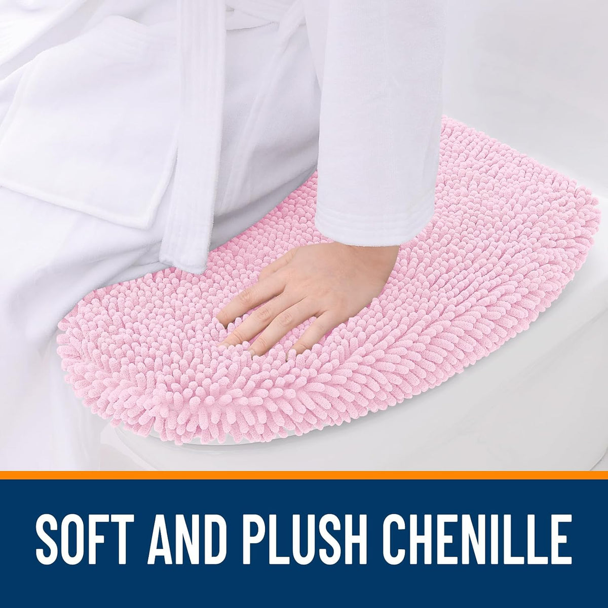 Soft Chenille Bathroom Toilet Lid Cover, 17.5x15, Pink