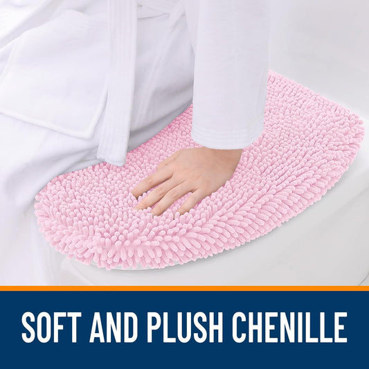 Soft Chenille Bathroom Toilet Lid Cover, 17.5x15, Pink
