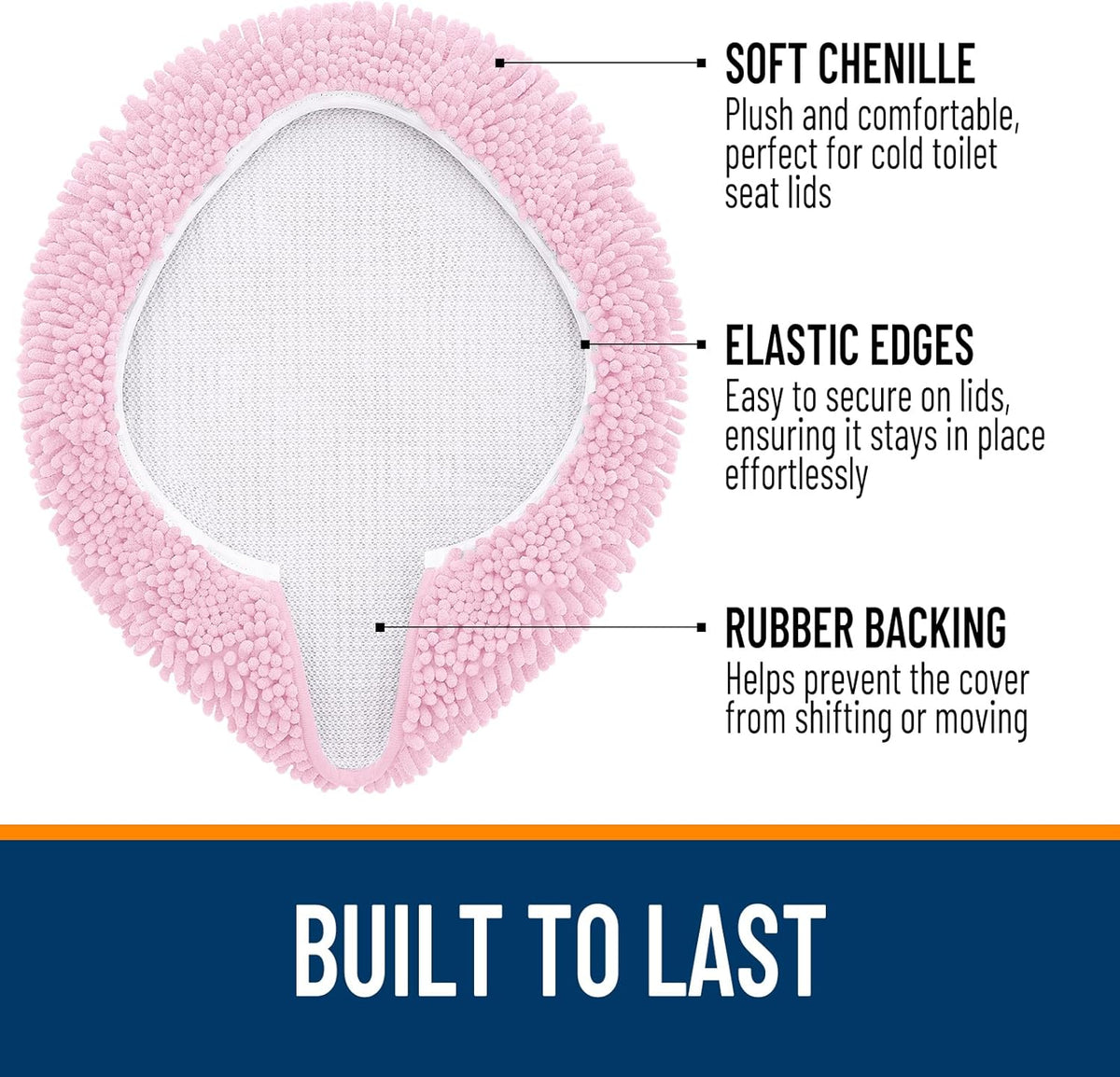 Soft Chenille Bathroom Toilet Lid Cover, 17.5x15, Pink