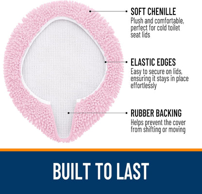 Soft Chenille Bathroom Toilet Lid Cover, 17.5x15, Pink