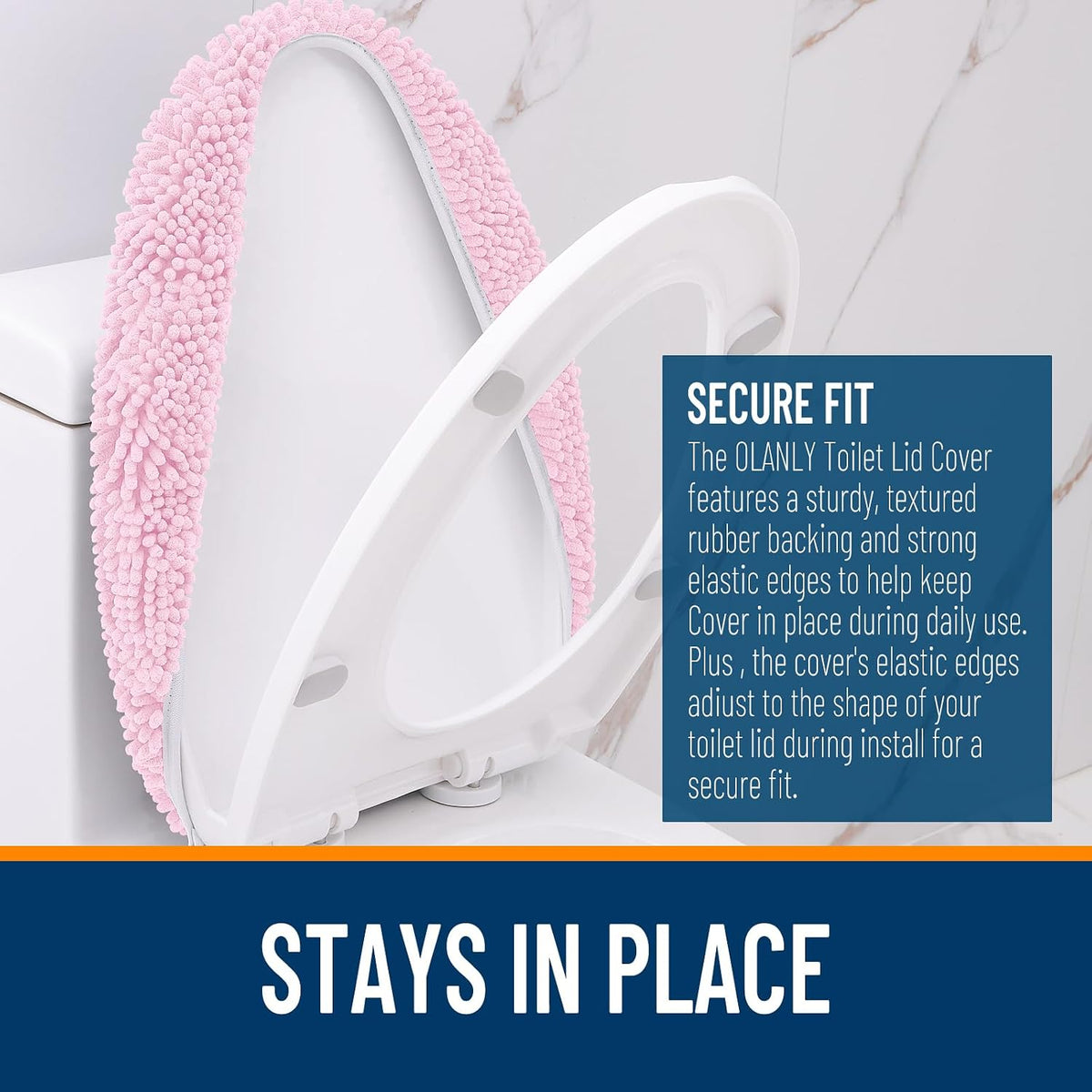 Soft Chenille Bathroom Toilet Lid Cover, 17.5x15, Pink