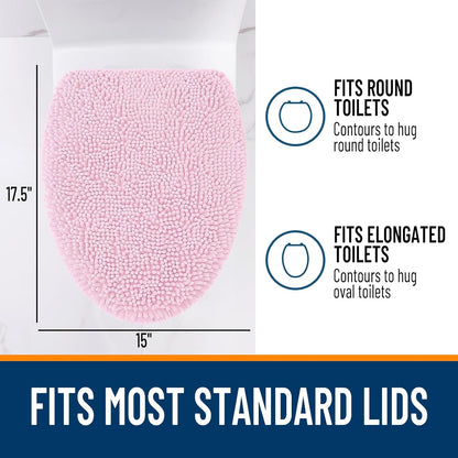 Soft Chenille Bathroom Toilet Lid Cover, 17.5x15, Pink