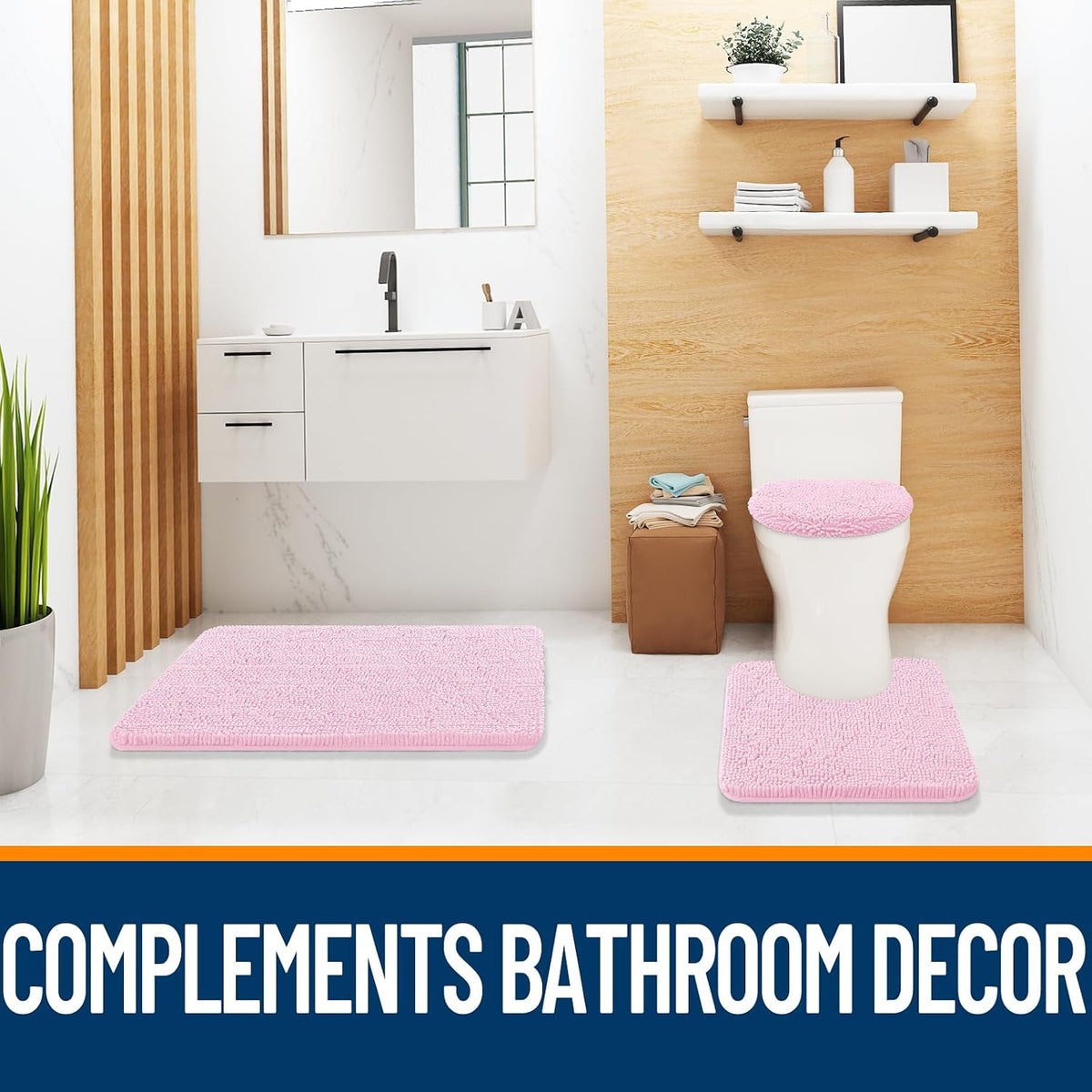 Soft Chenille Bathroom Toilet Lid Cover, 17.5x15, Pink
