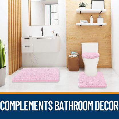 Soft Chenille Bathroom Toilet Lid Cover, 17.5x15, Pink