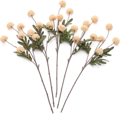 Peach Artificial Flowers Pompon Mum, 5Pcs Fake Kiku Flowers Silk Small Mini Chrysanthemum Ball Faux Mum Decor for Filler DIY Bouquet Centerpieces Arrangements Shower (Peach)