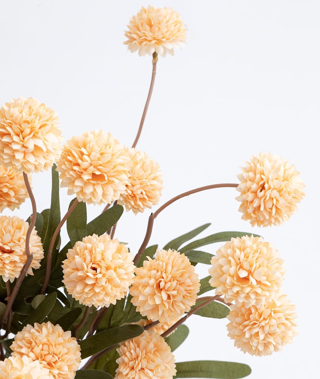 Peach Artificial Flowers Pompon Mum, 5Pcs Fake Kiku Flowers Silk Small Mini Chrysanthemum Ball Faux Mum Decor for Filler DIY Bouquet Centerpieces Arrangements Shower (Peach)