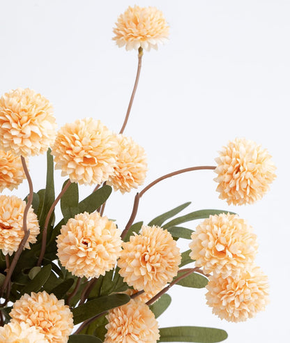 Peach Artificial Flowers Pompon Mum, 5Pcs Fake Kiku Flowers Silk Small Mini Chrysanthemum Ball Faux Mum Decor for Filler DIY Bouquet Centerpieces Arrangements Shower (Peach)